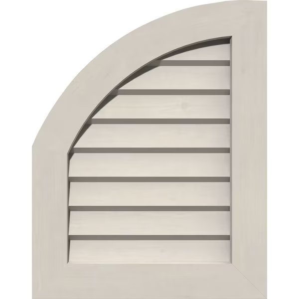 Quarter Round Top Left Primed, Non-Functional, Pine Gable Vent w/ Decorative Face Frame, 18